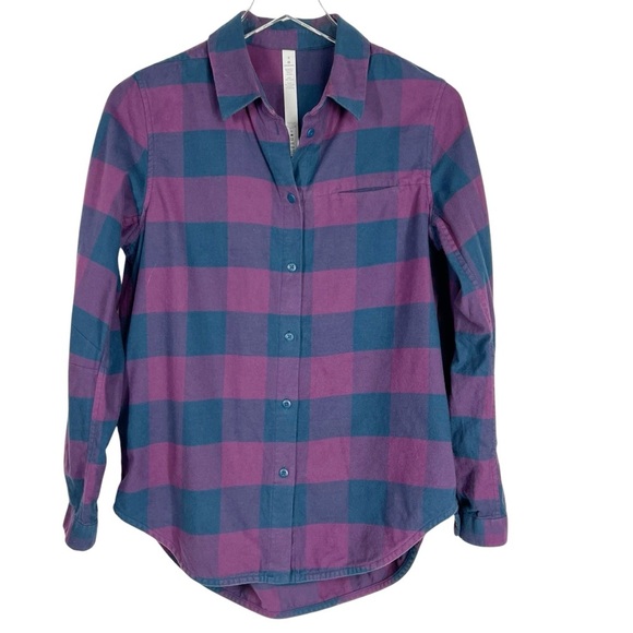 LULULEMON "Full Day Ahead" Women's button down plaid flannel shirt Size 6 - Picture 2 of 9